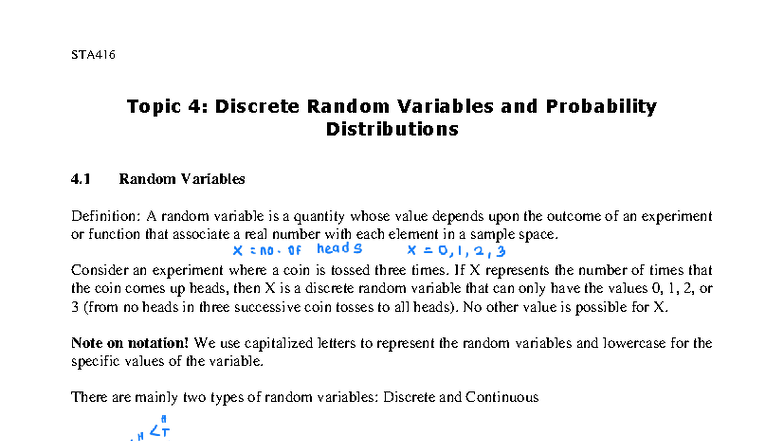 STA416 Chapter 4: Discrete Random Variables & Probability Distributions ...