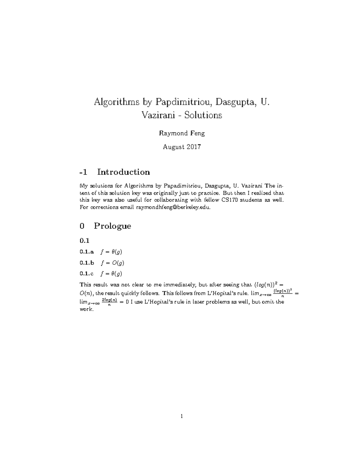 CS170 Algorithms Solutions by Raymond Feng - August 2017 - Studocu