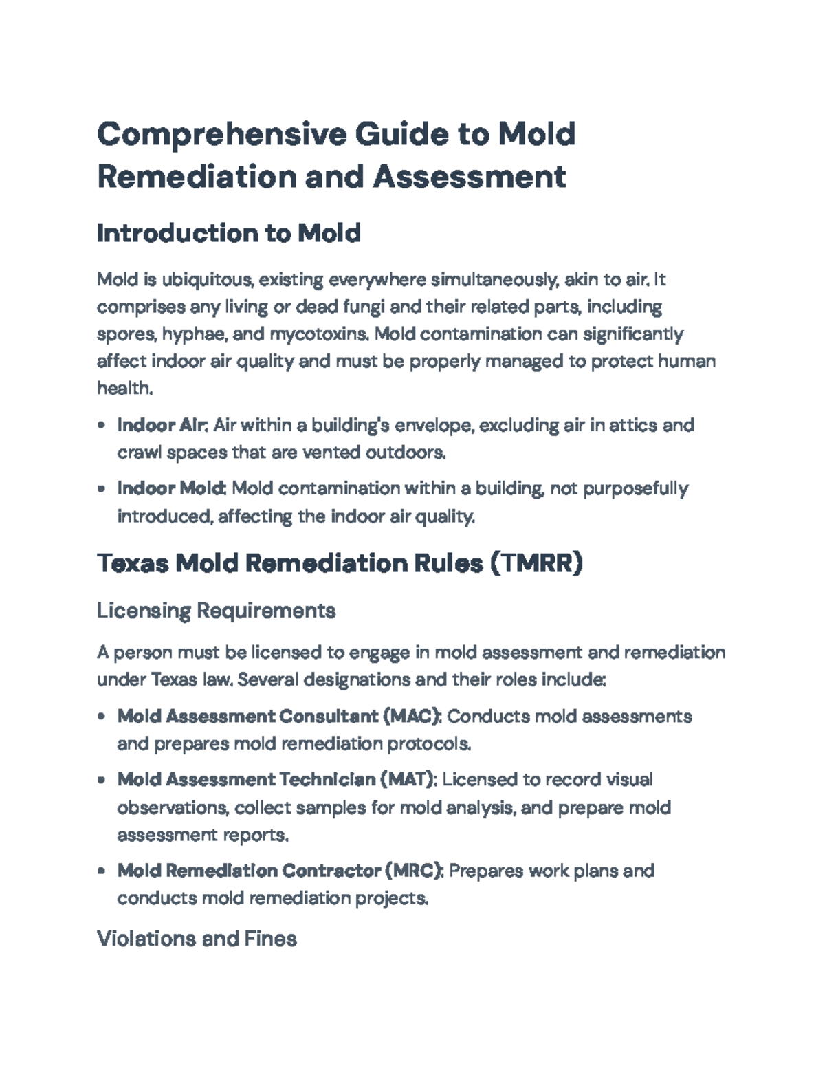 Mold Remediation and Assessment: Texas TMRR Guidelines Explained - Studocu