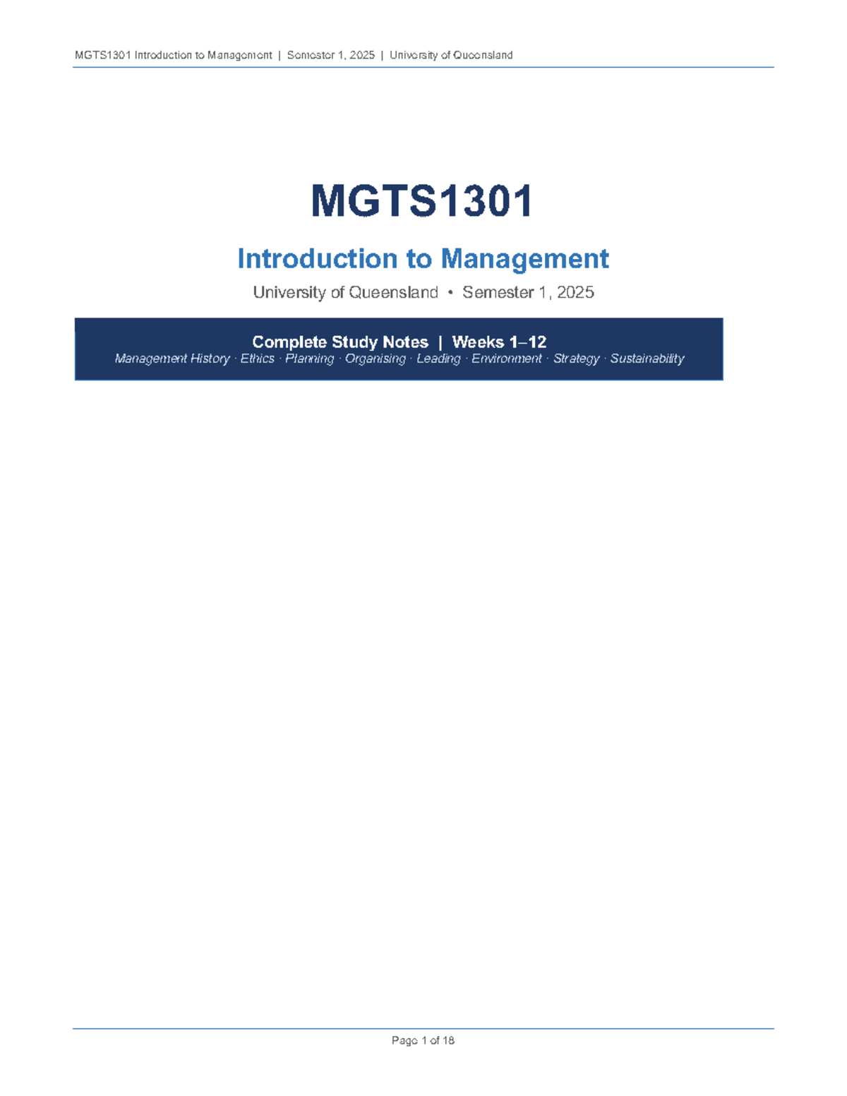 MGTS1301 Final Exam Study Notes: Introduction to Management 2025 - Studocu