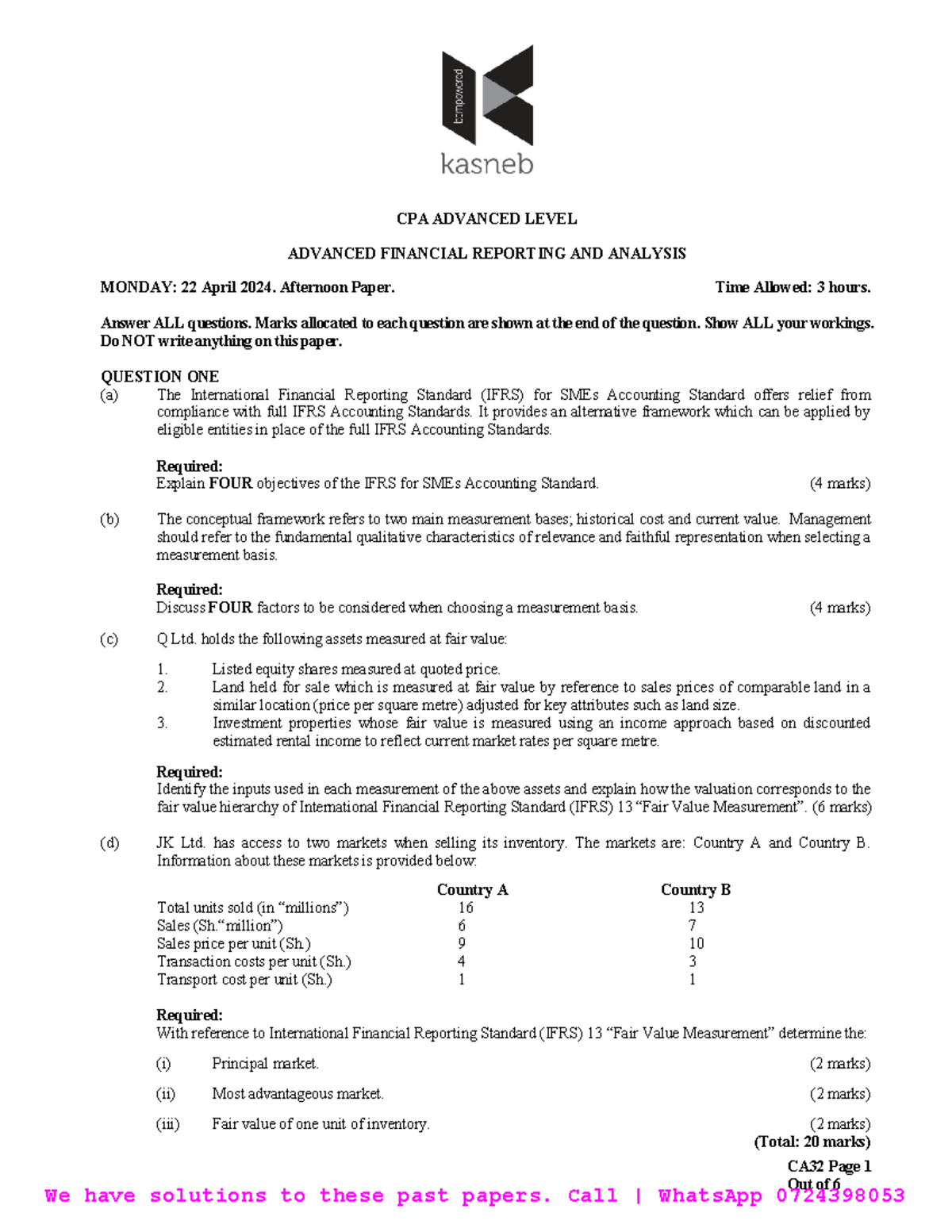 AFRA 2015 - CPA Advanced Level April 2024 Past Exam Papers Analysis ...