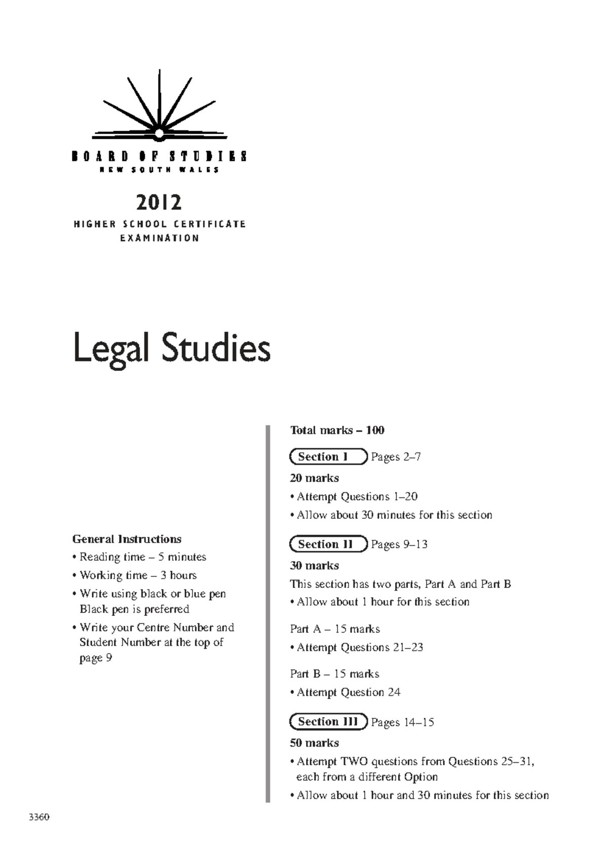 2012 HSC Legal Studies Past Paper - Exam Questions & Answers - Studocu