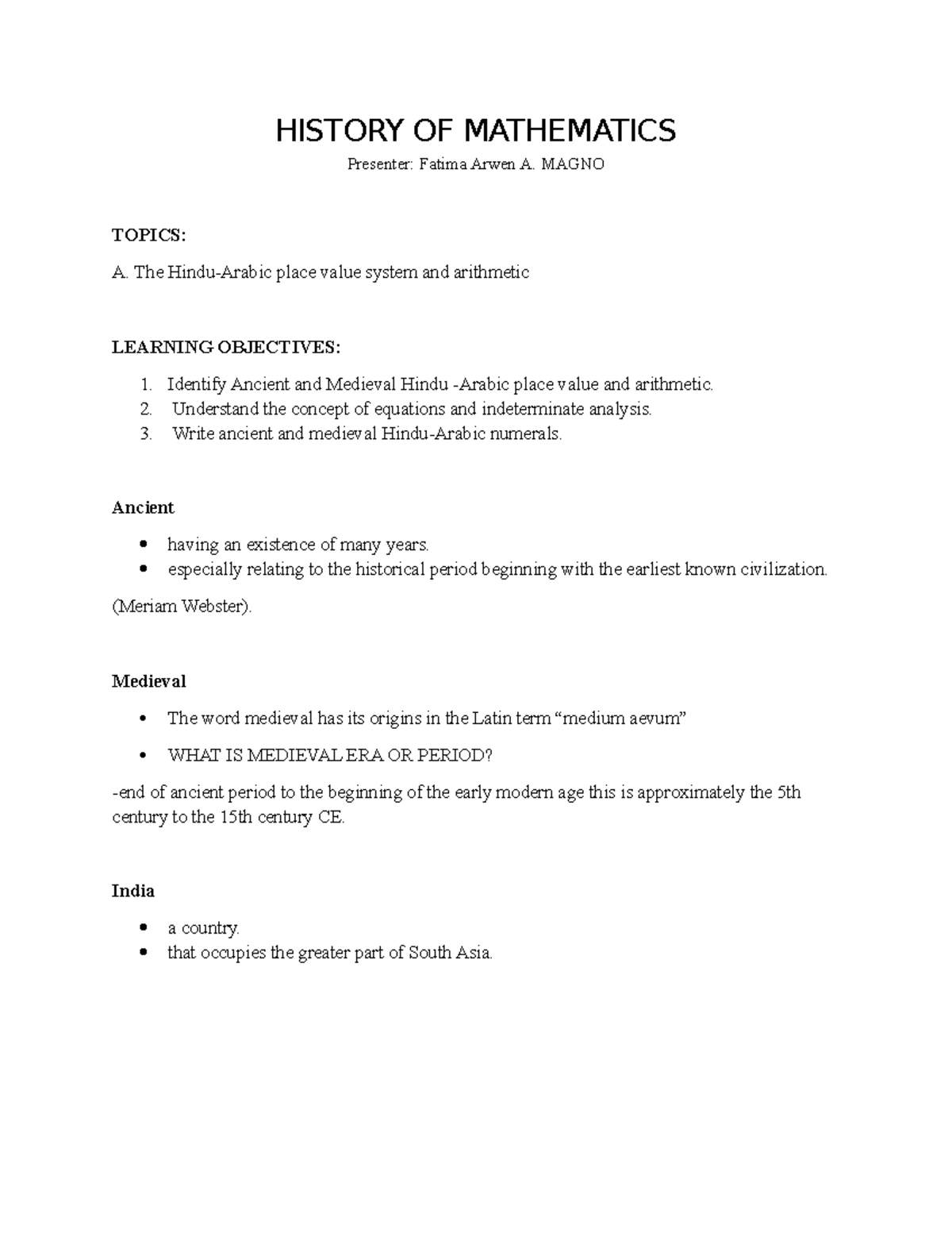 History-OF- Mathematics - HISTORY OF MATHEMATICS Presenter: Fatima ...