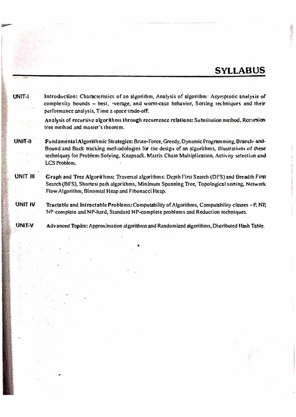 DAA Gold Book: Comprehensive Algorithms Syllabus Overview - Studocu