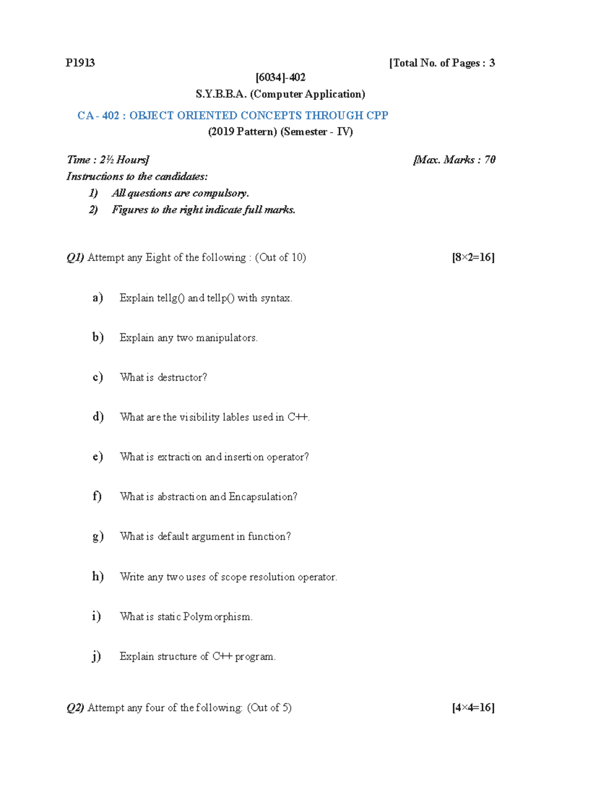 Cpp4: Object oriented concepts through CPP (CA 402) exam notes - Studocu