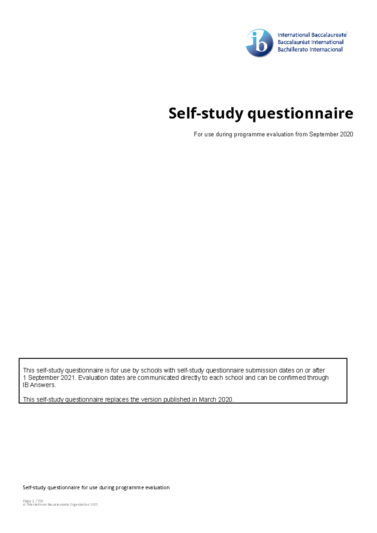 2022-2023 IB Self-Study Questionnaire for Programme Evaluation - Studocu