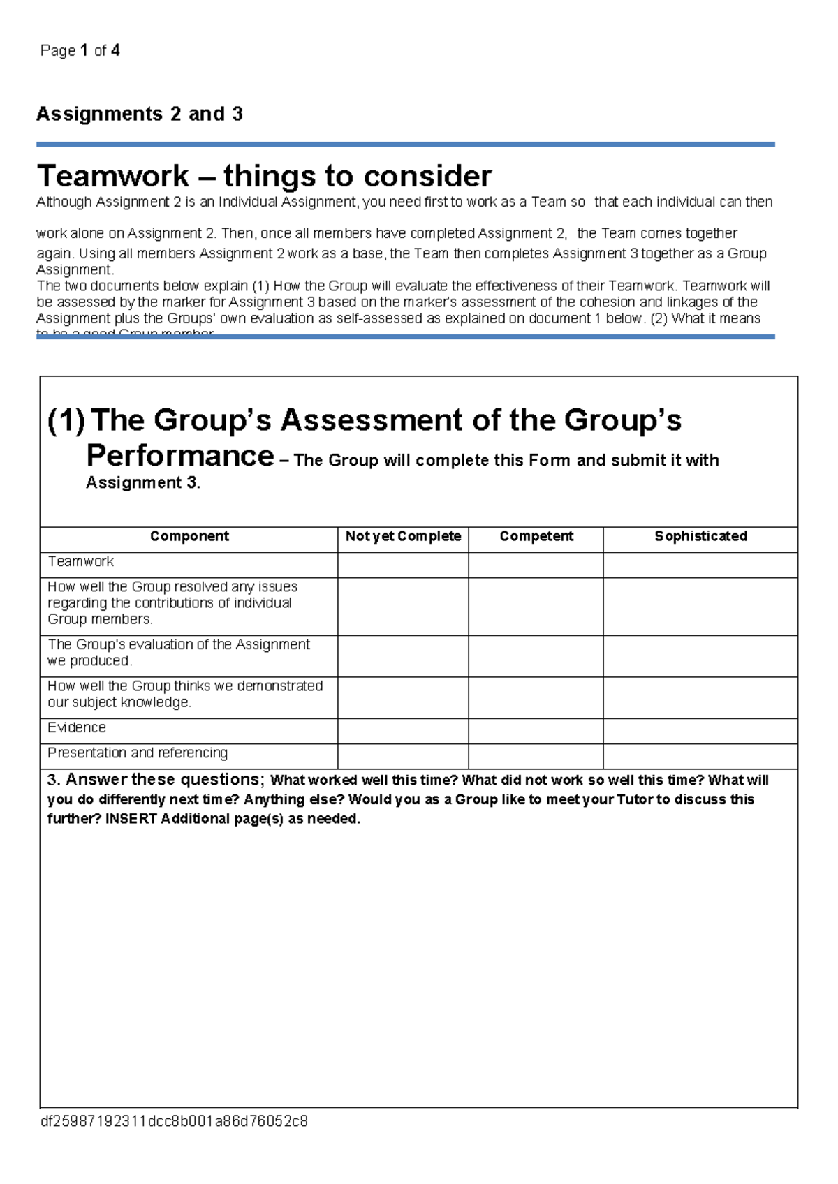 Assignment 2 - How to work in Teams-1 - (1) The Group’s Assessment of ...