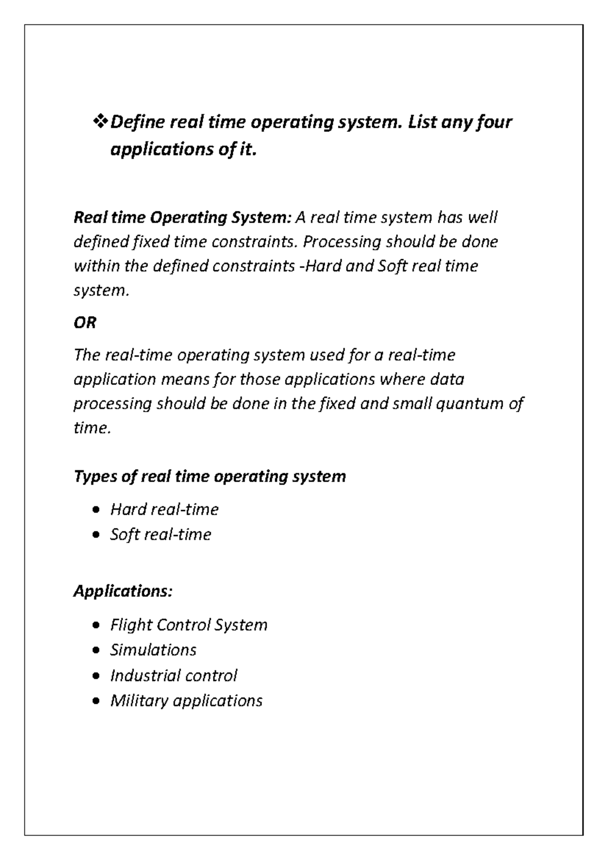 OSY 22516 Important Questions & Answers on Real-Time Operating Systems ...