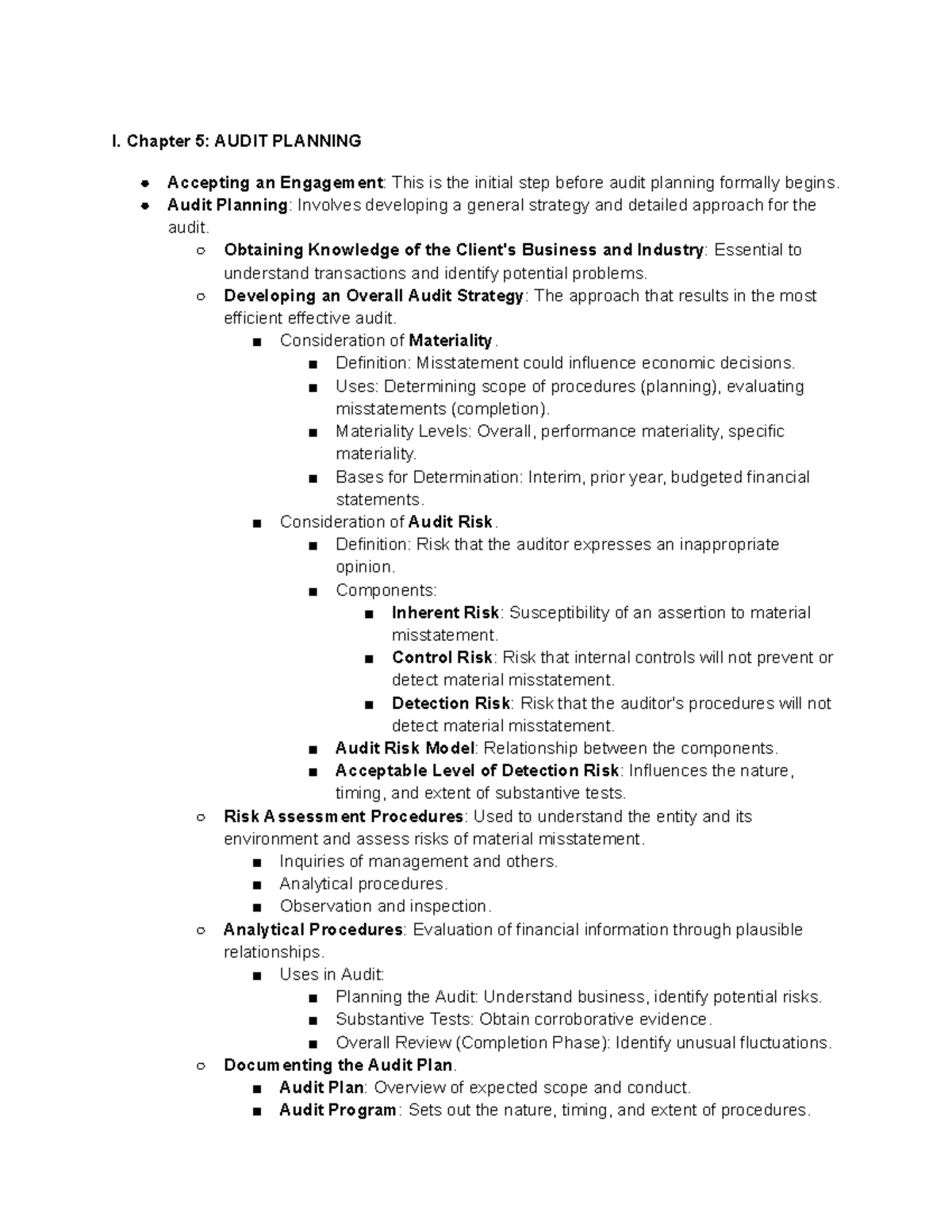 I. Audit Planning & Internal Control Considerations (ACCT 301) - Studocu