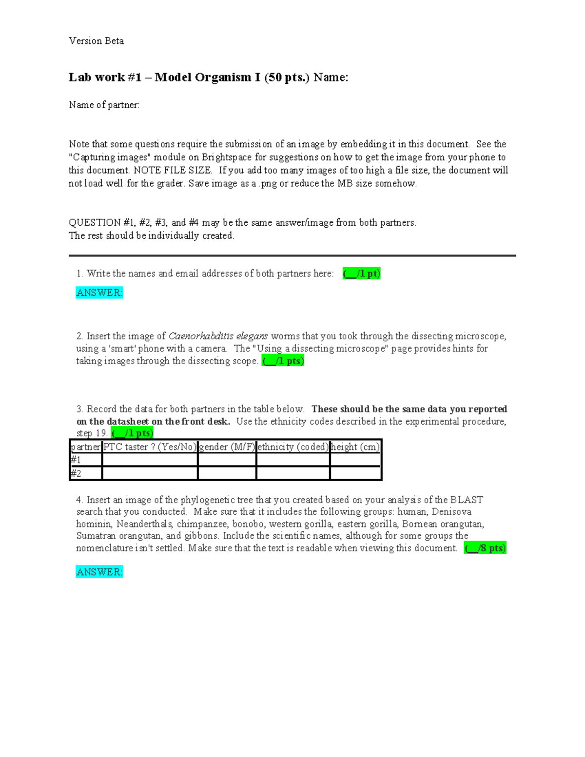 Assignment 01 (50 pts) - Lab Work 1: Model Organism Tasks - Studocu