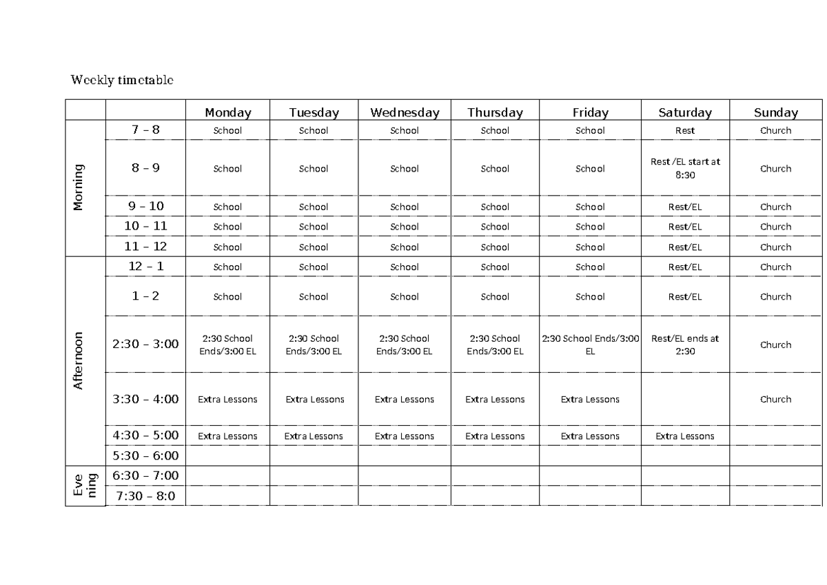 Study plan template 15 - IT HELPED ME WITH TIMING - Weekly timetable ...