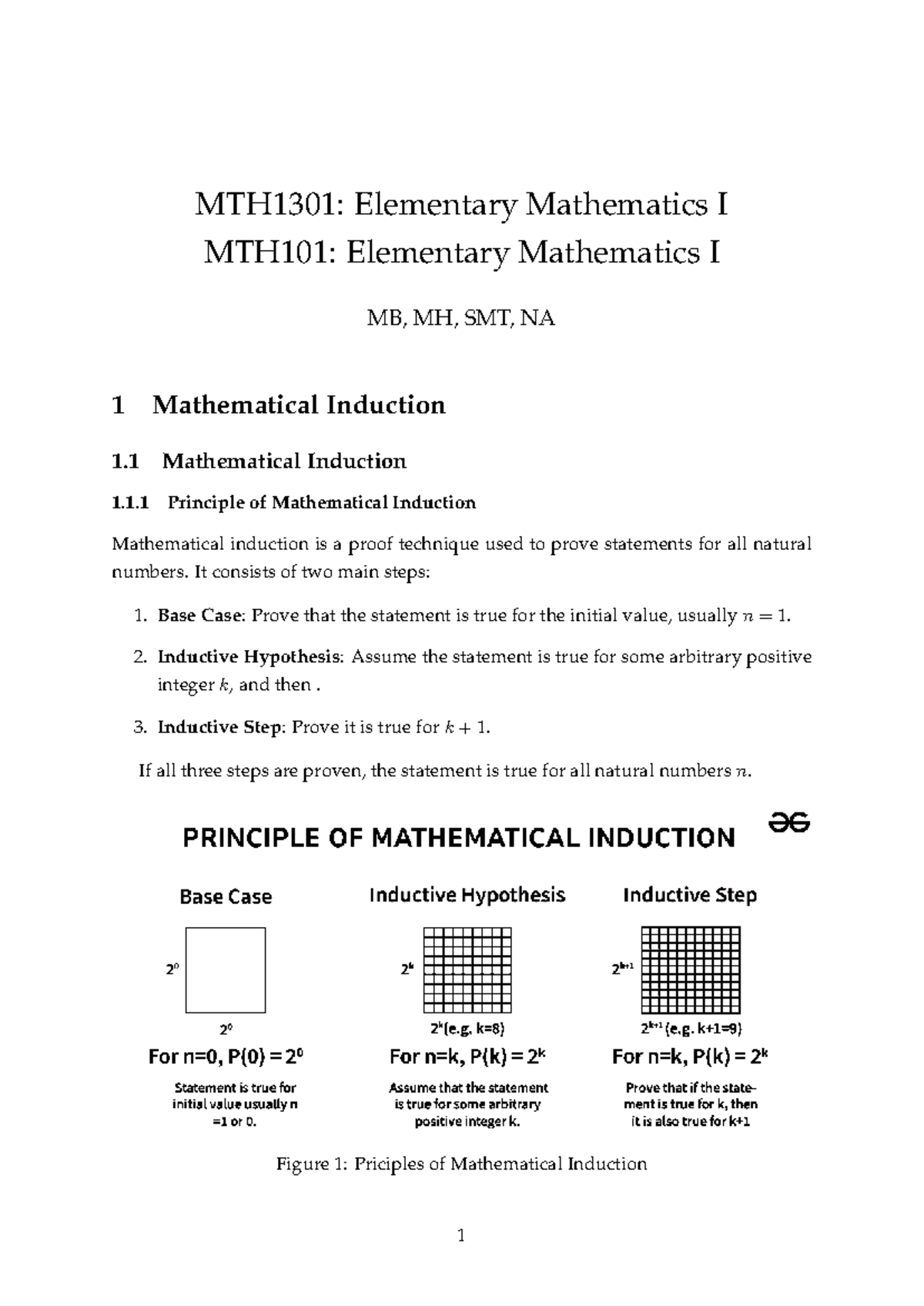 Mathematical Induction & Sequences in MTH1301/MTH101 Notes - Studocu