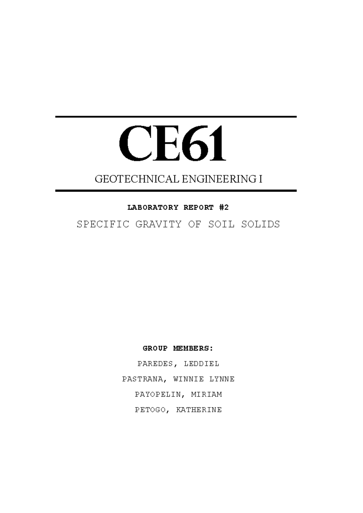 CE61 GEOTECHNICAL ENGINEERING I LAB REPORT: SPECIFIC GRAVITY OF SOIL ...