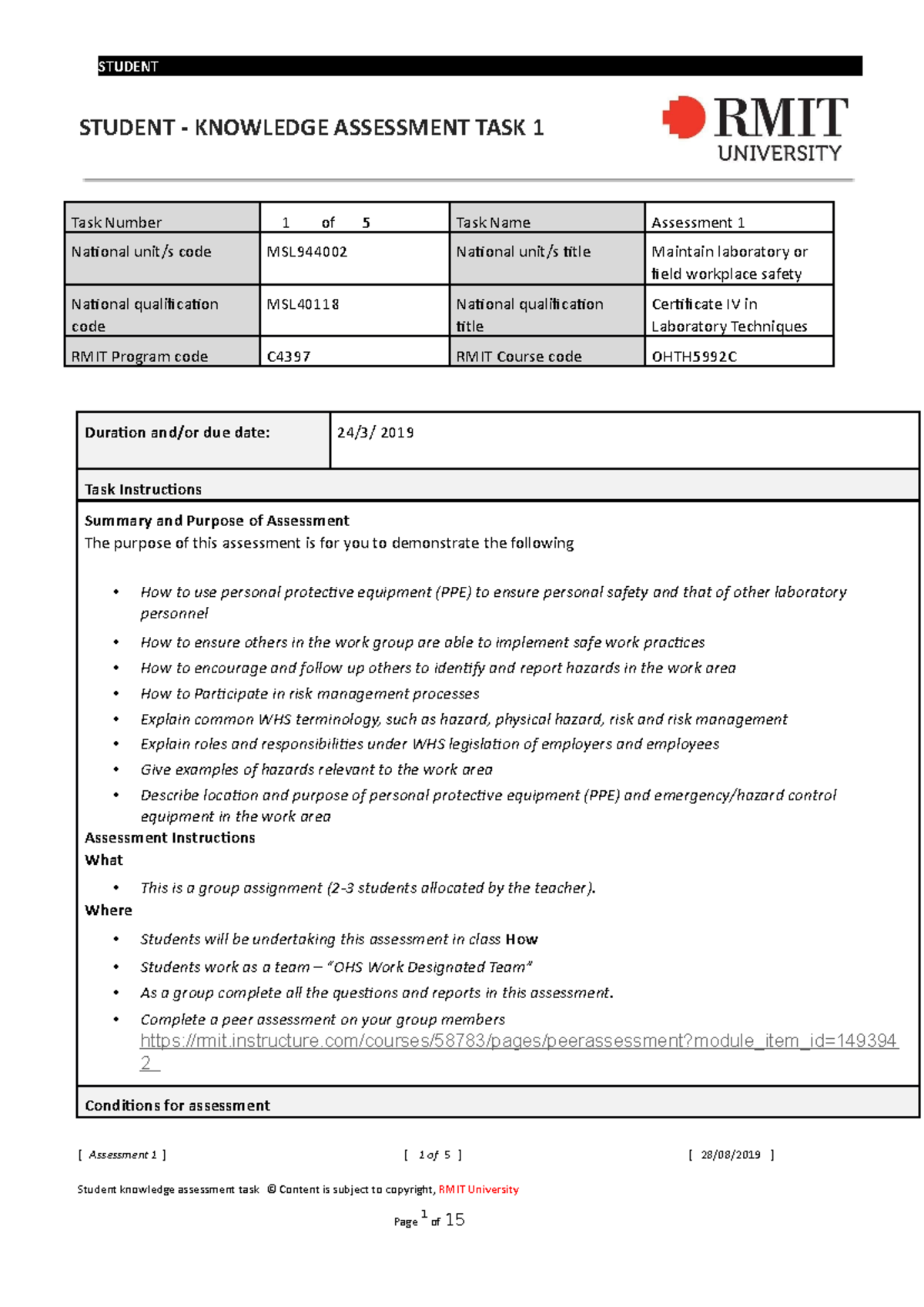 Assessment 1 - Assignment task for the subject, for English - STUDENT ...