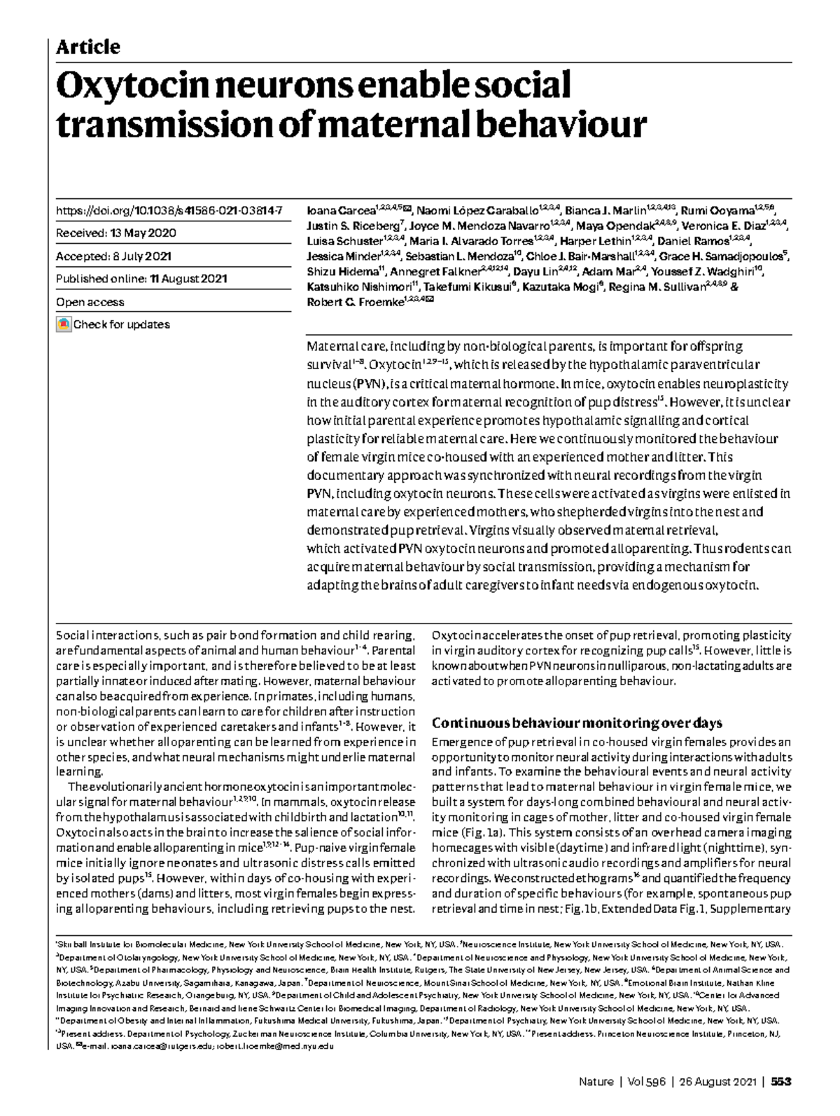 Oxytocin Neurons and Maternal Behavior Transmission in Mice - Studocu