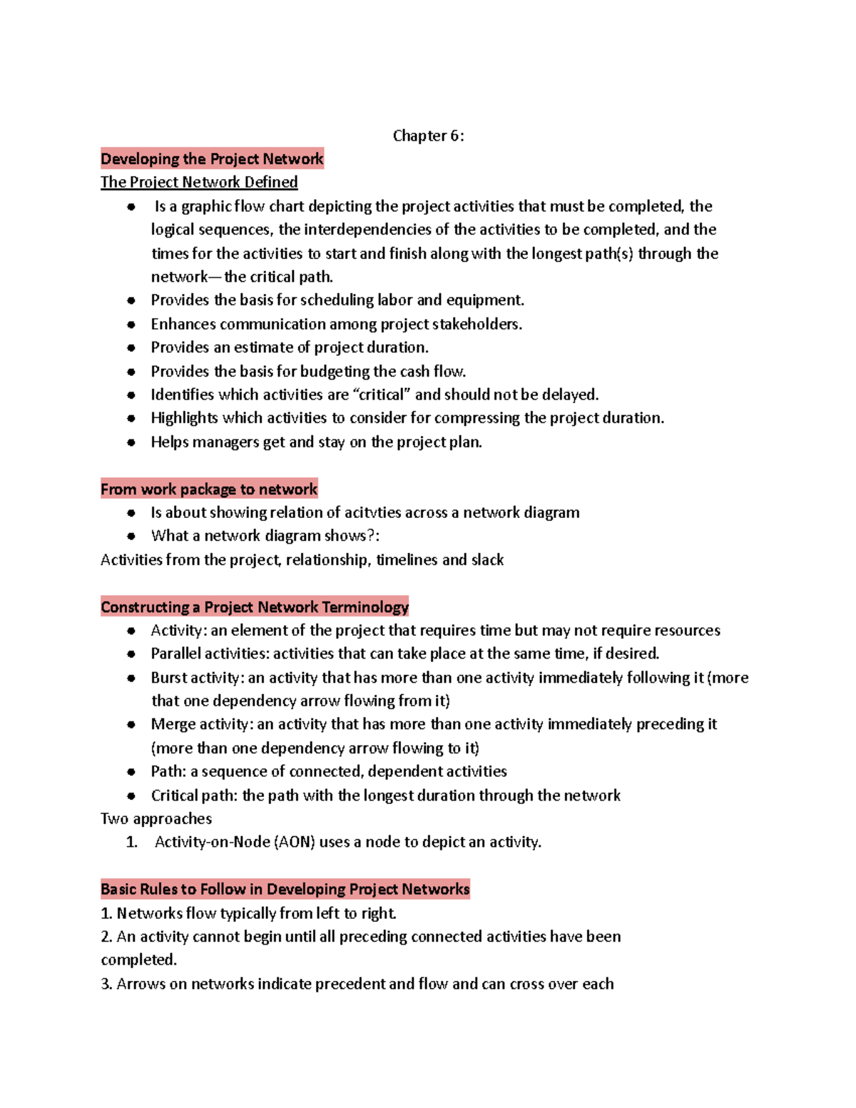 Week 7 - Ch 6 - Comprehensive Guide to Developing Project Networks ...