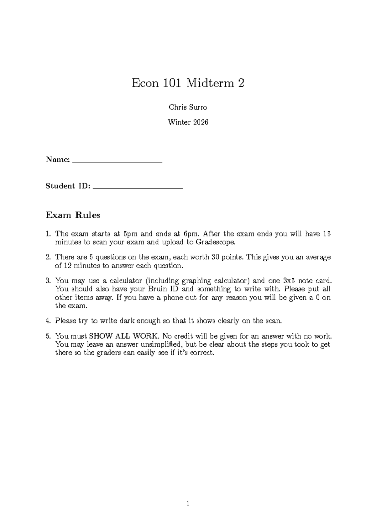 Econ 101 Midterm 2 Solutions - Winter 2026 - Studocu