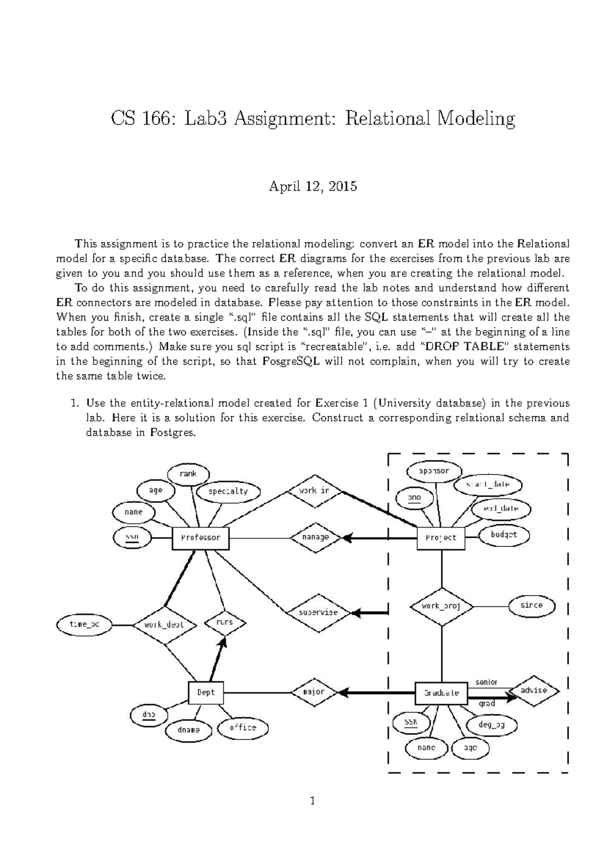 CS 166: Lab 3 Assignment - Relational Modeling Guide - Studocu