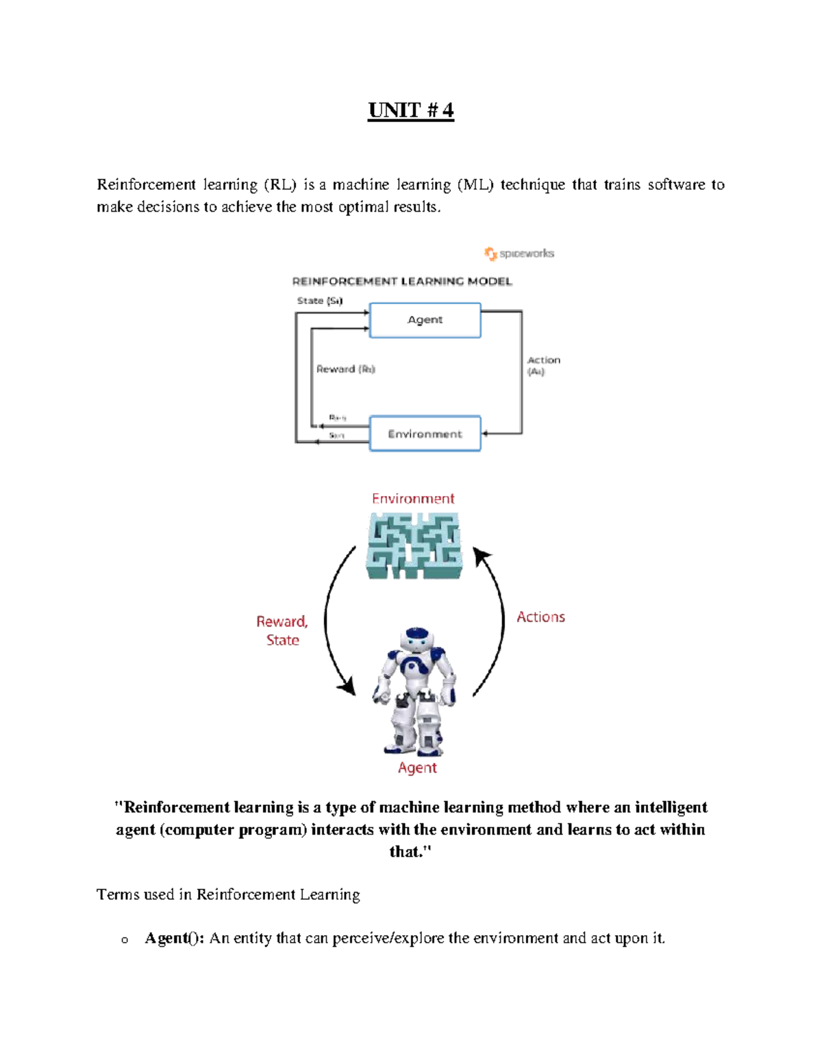 ML Unit 4: Comprehensive Notes on Reinforcement Learning Concepts - Studocu