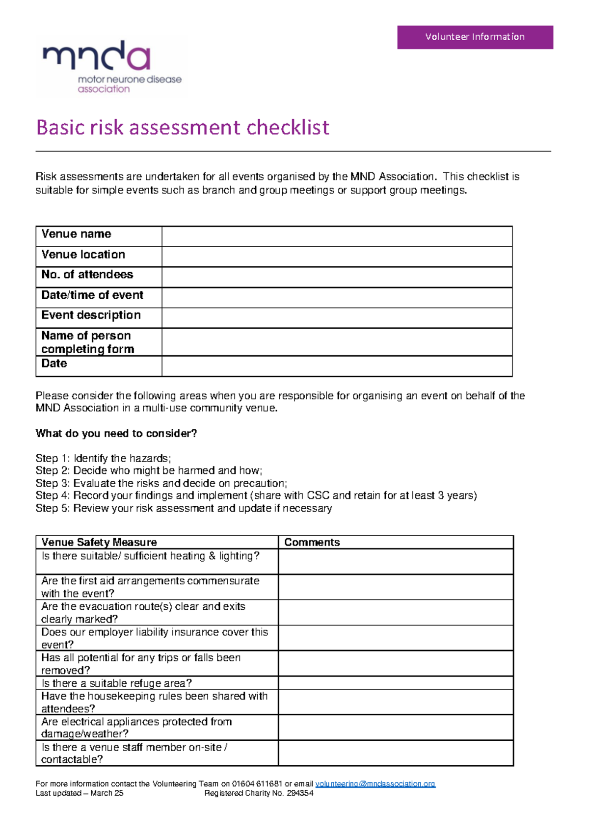 MND Association Event Risk Assessment Checklist Template - Studocu