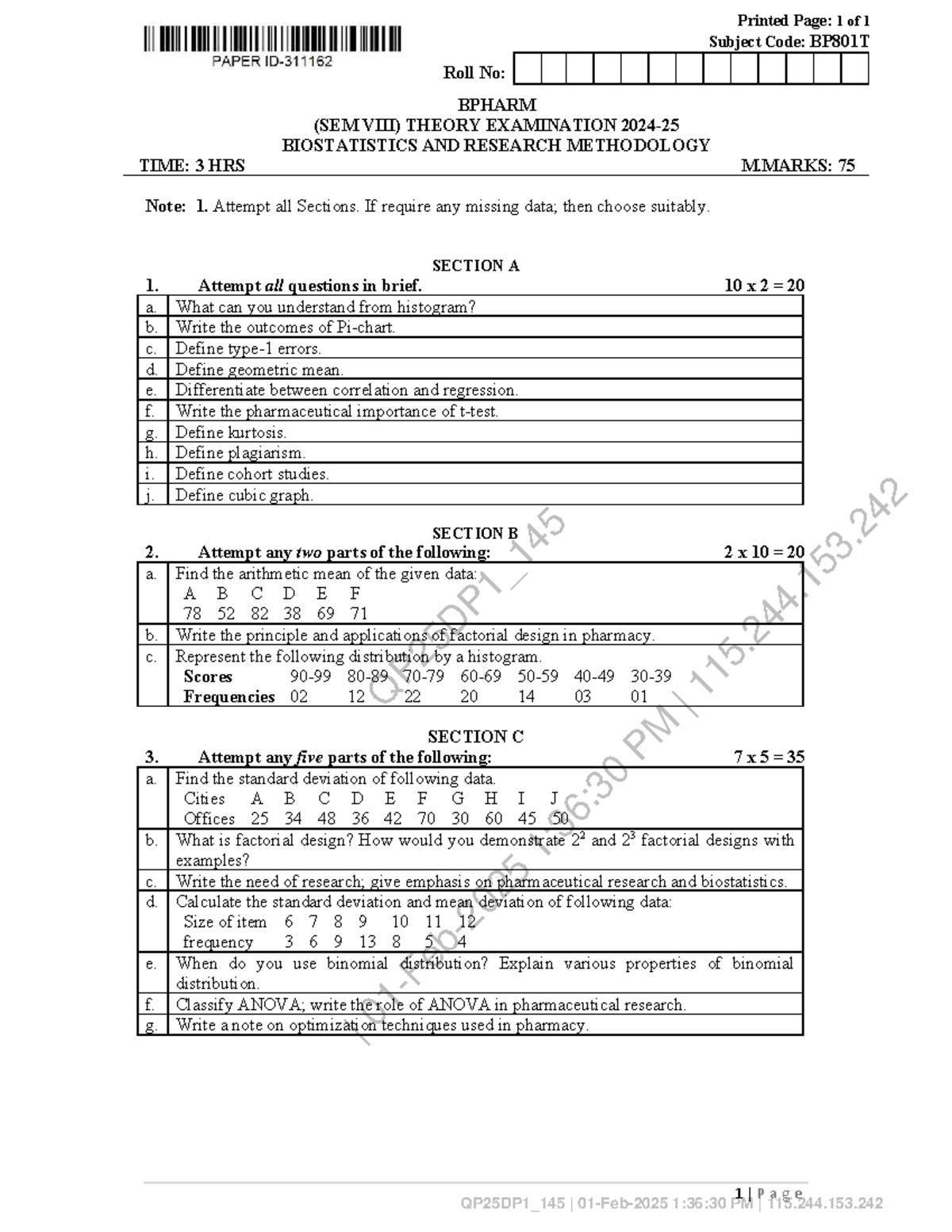 BPHARM 8 Sem Biostatistics & Research Methodology BP801T Exam Notes ...