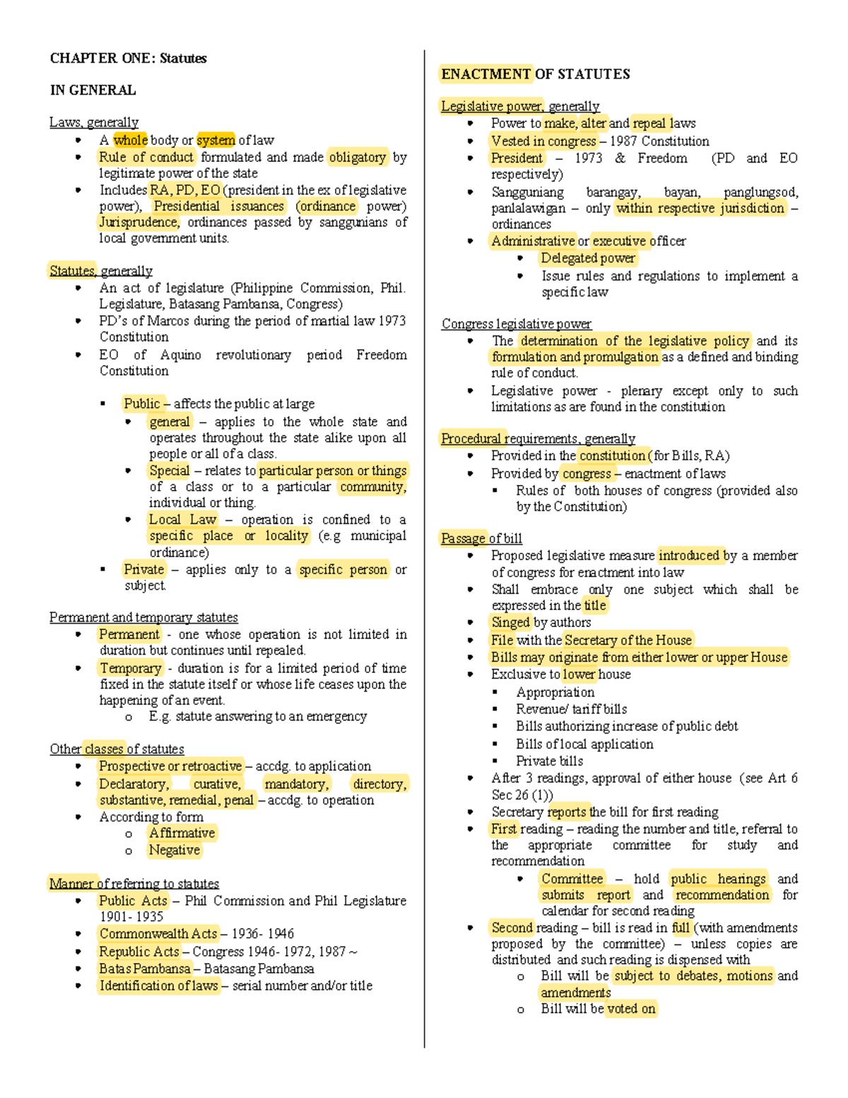 STAT CON 101: Comprehensive Notes on Statutes and Legislative Processes ...