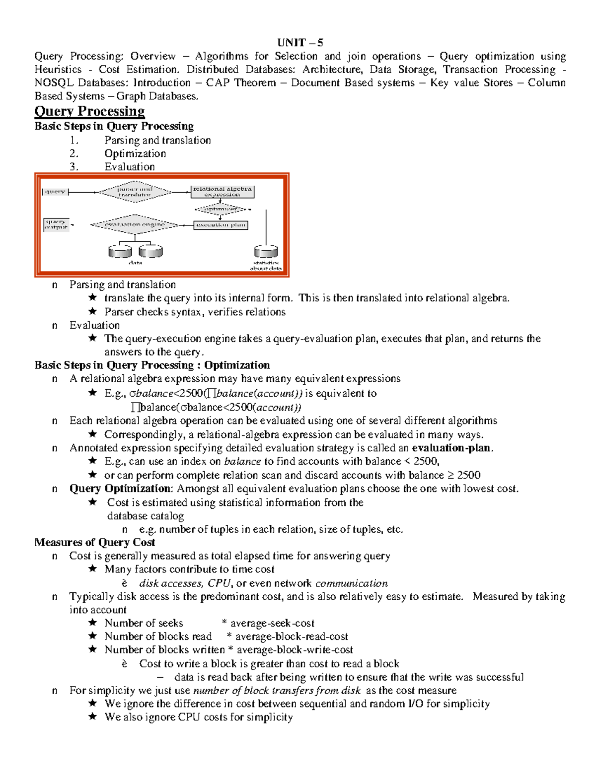 Unit 5 - DBMS: Query Processing, Optimization & Distributed Databases ...