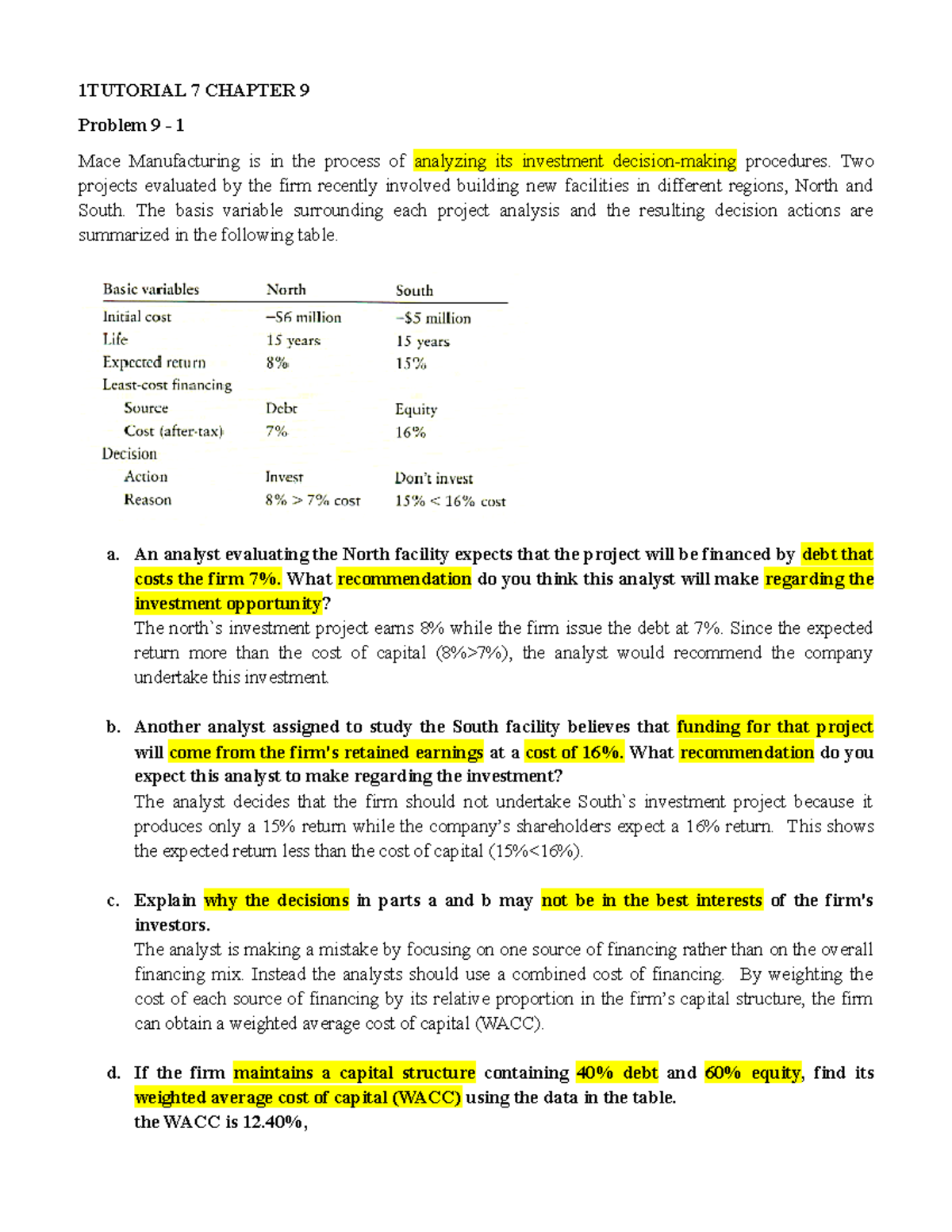 Chapter 9 - Investment Analysis and Recommendations for Projects - Studocu