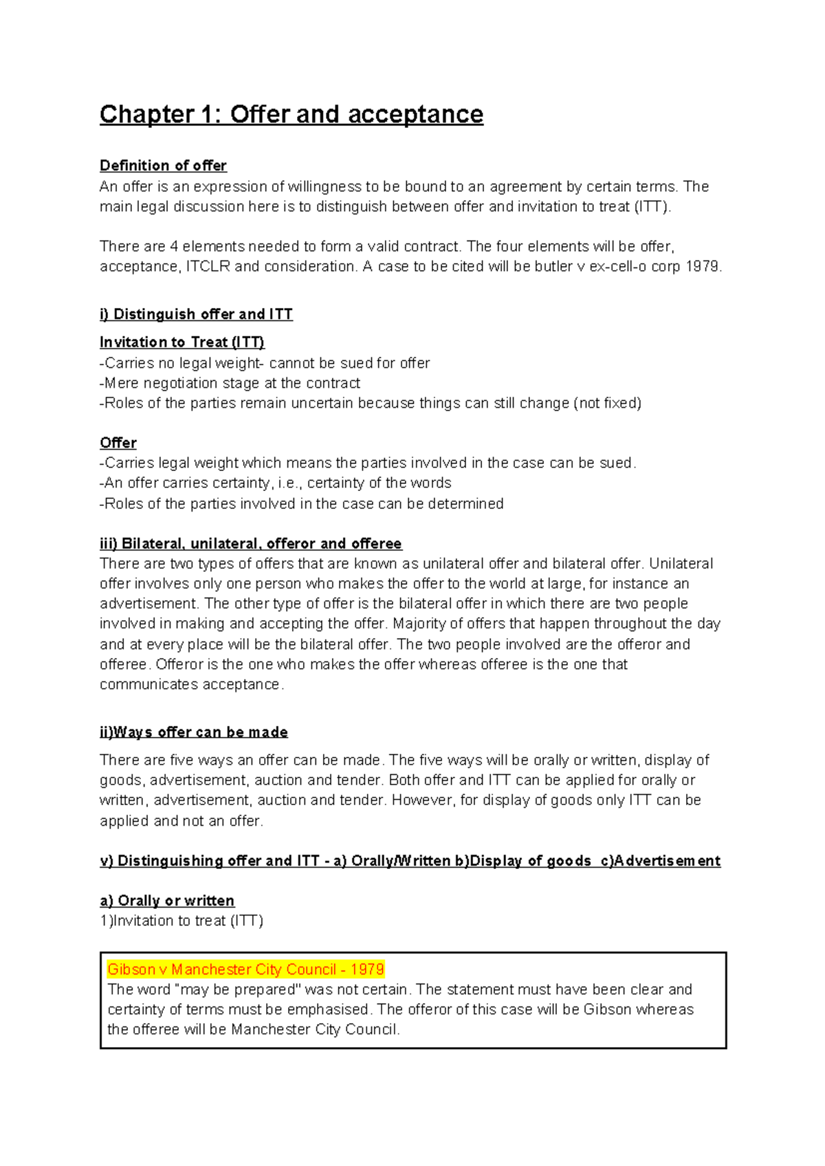 Contract Law: Understanding Offer and Acceptance in Depth - Studocu