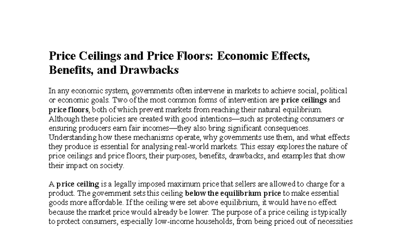 ECO 101: Price Ceilings and Floors - Economic Impacts and Analysis ...