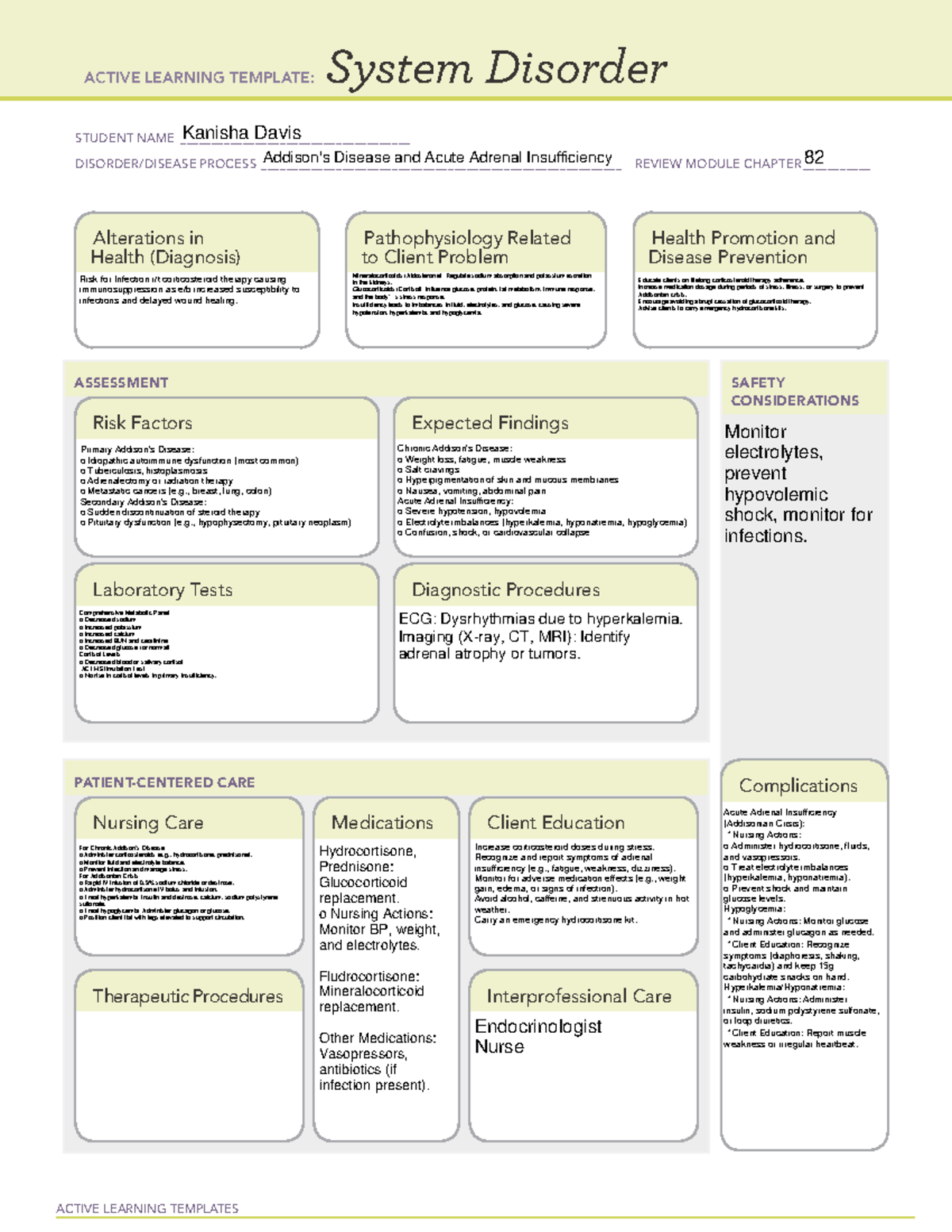 System disorder addison disease - ACTIVE LEARNING TEMPLATES System ...