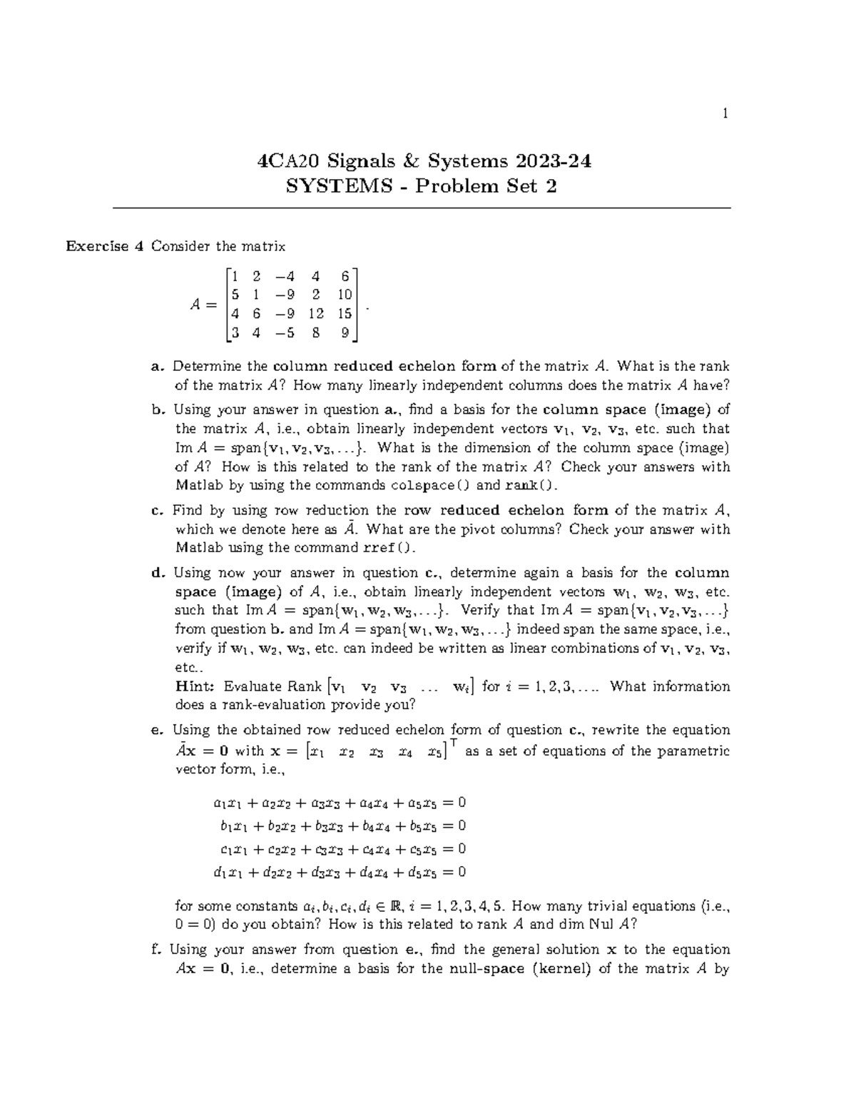 GSS2 Systems 2024 - Problem Set 2: Matrix Analysis - Studeersnel