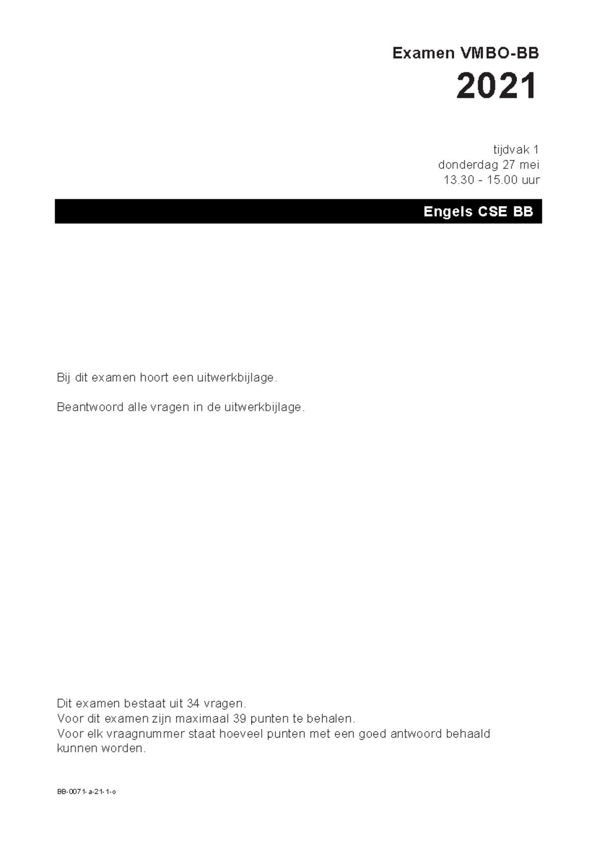 Leesvaardigheid Examen VMBO-BB 2021 - Uitwerkingen en Vragen - Studeersnel