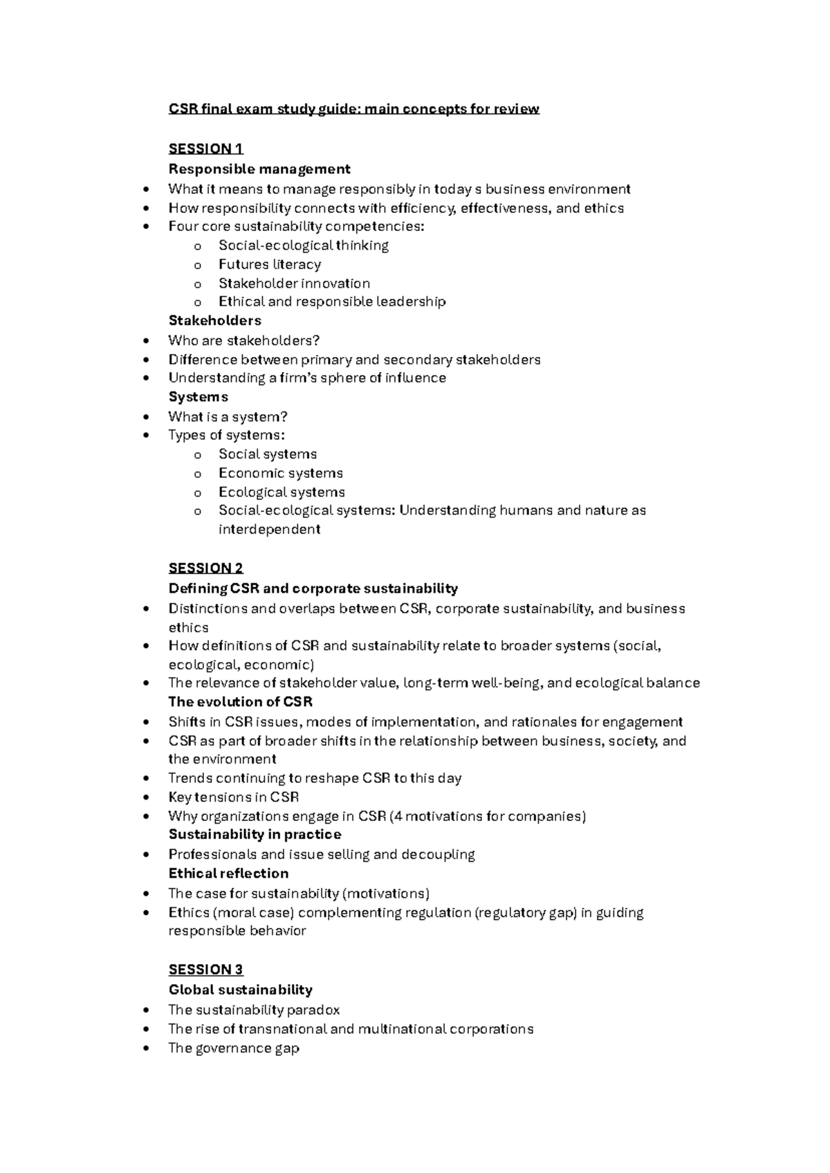 CSR Final Exam Study Guide: Key Concepts and Sustainability Insights ...