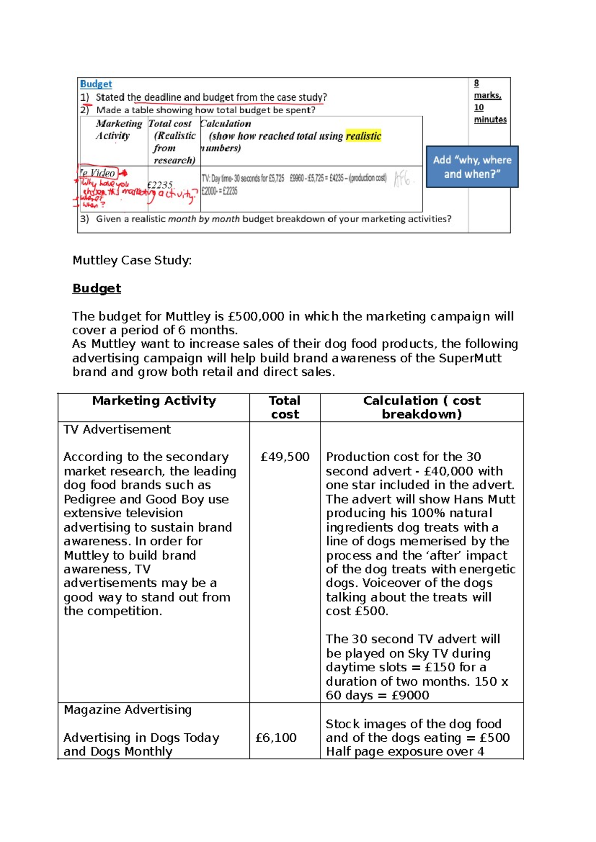 Muttley Case Study: Budget Plan for SuperMutt Campaign - Studocu