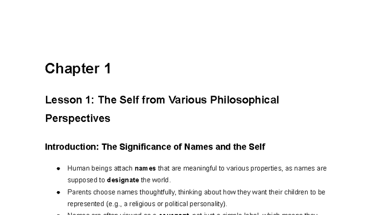 UTS Reviewer: Chapter 1 - The Self in Philosophical Perspectives - Studocu