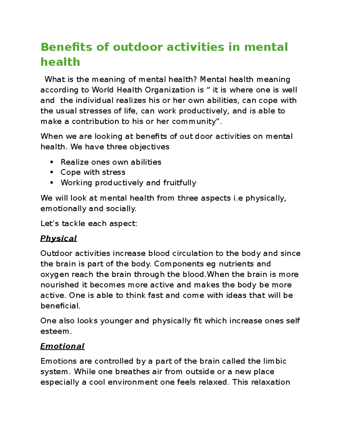 Benefits of Outdoor Activities on Mental Health 001 - Studocu