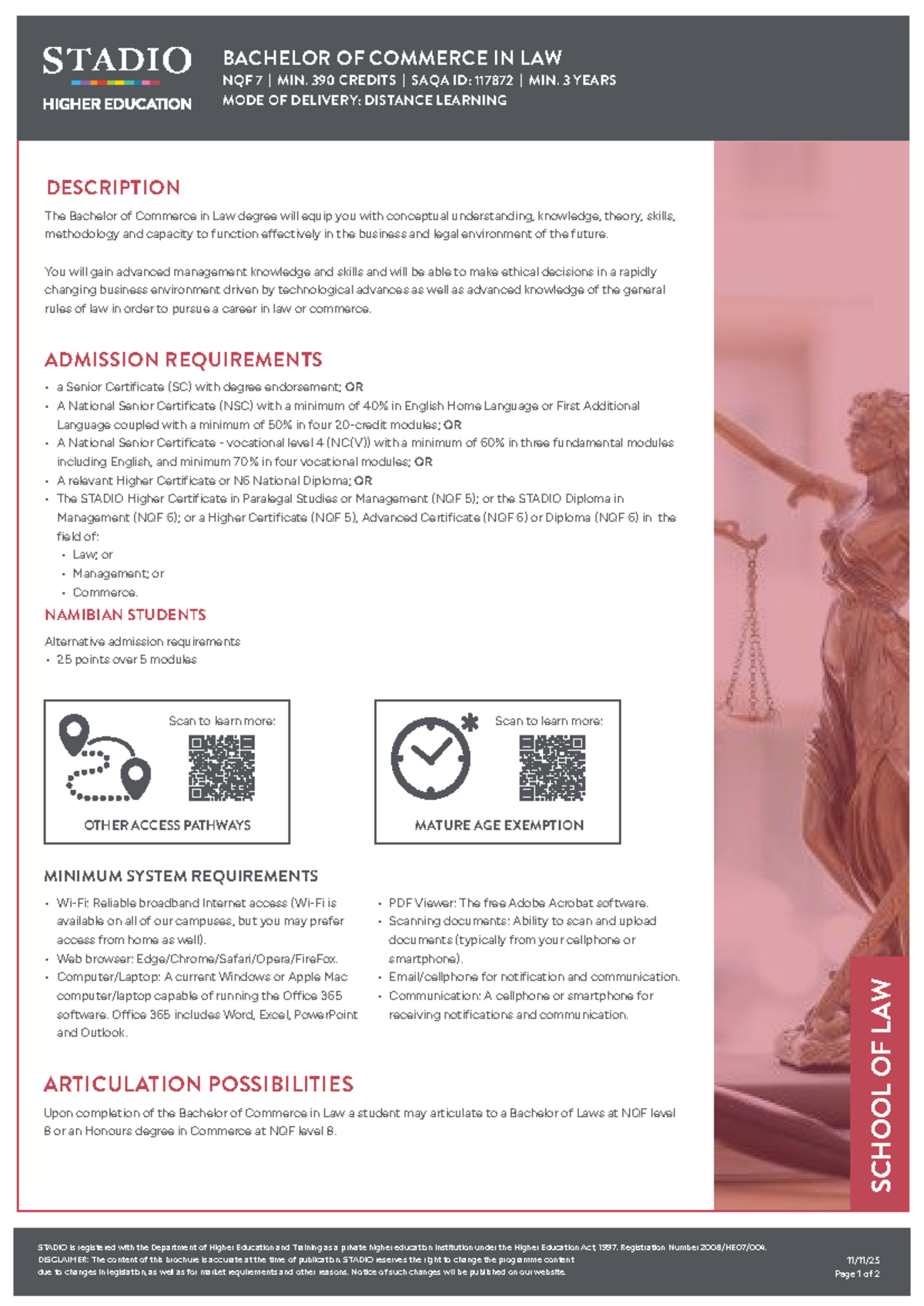 SOL Bachelor of Commerce in Law Fact Sheet DL 2026 - Studocu