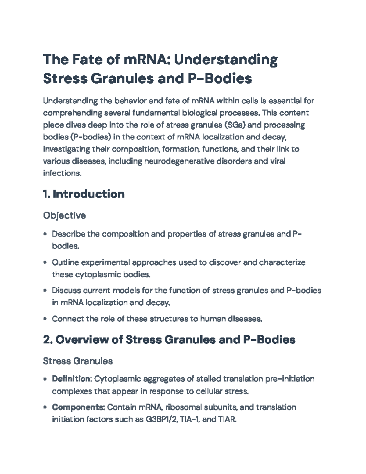 mRNA Fate: The Role of Stress Granules & P-Bodies in Cell Bio - Studocu