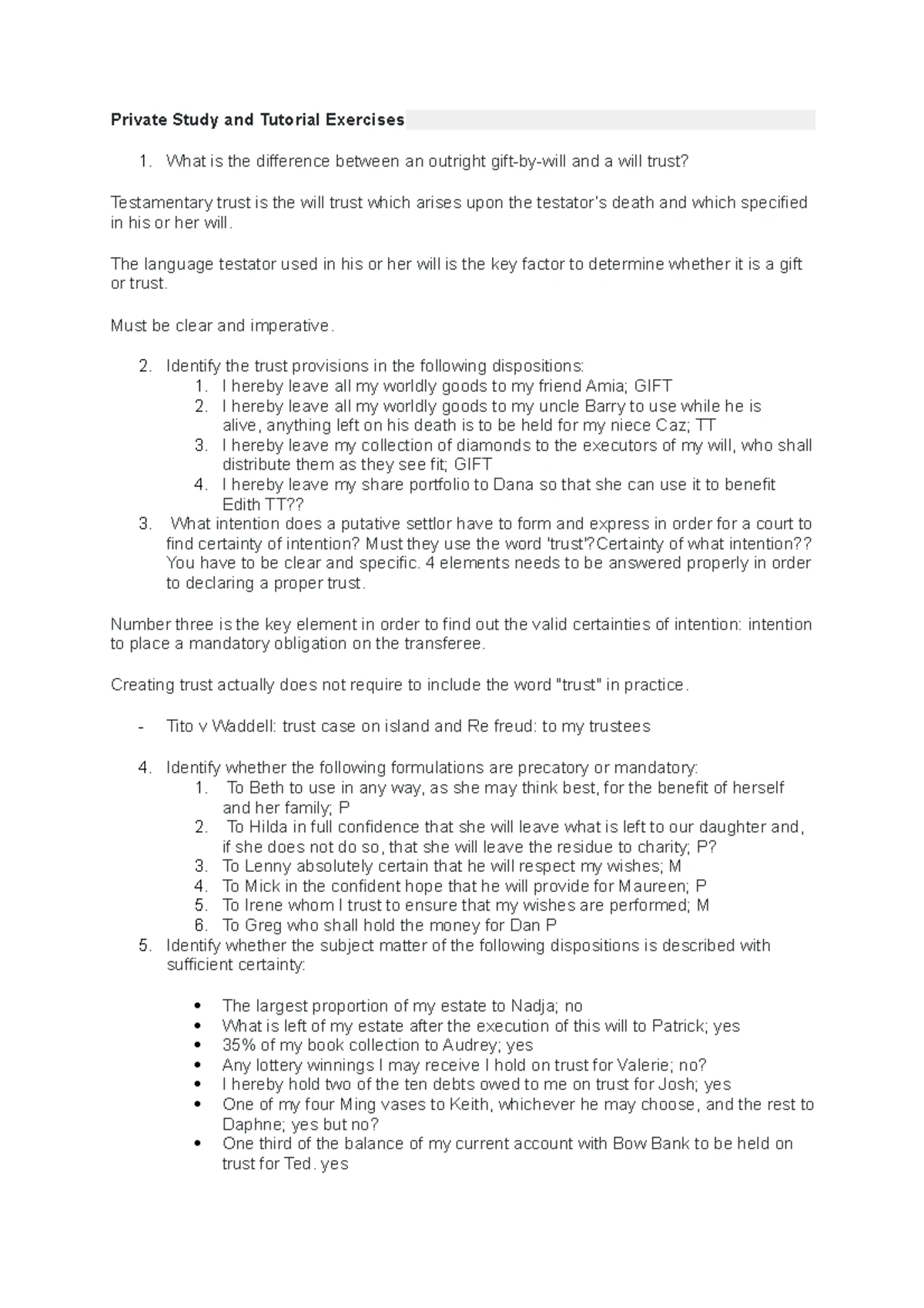 Equity and Trusts Tutorial 1: Essential Concepts and Key Questions ...