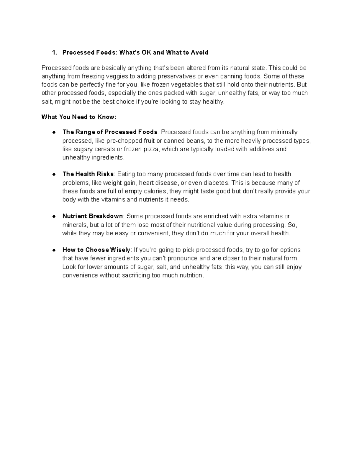 Health Project - Processed Foods: What to Choose and Avoid - Studocu