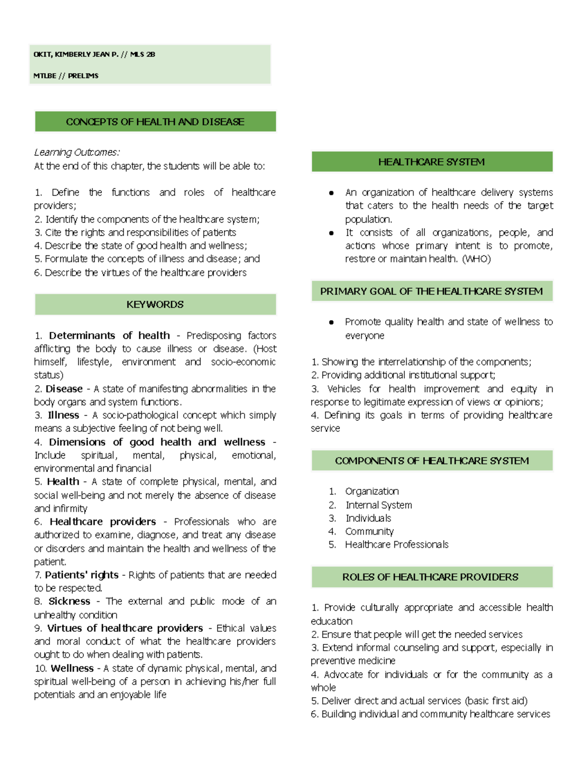 MTLBE Prelims: Key Concepts of Health and Disease Explained - Studocu