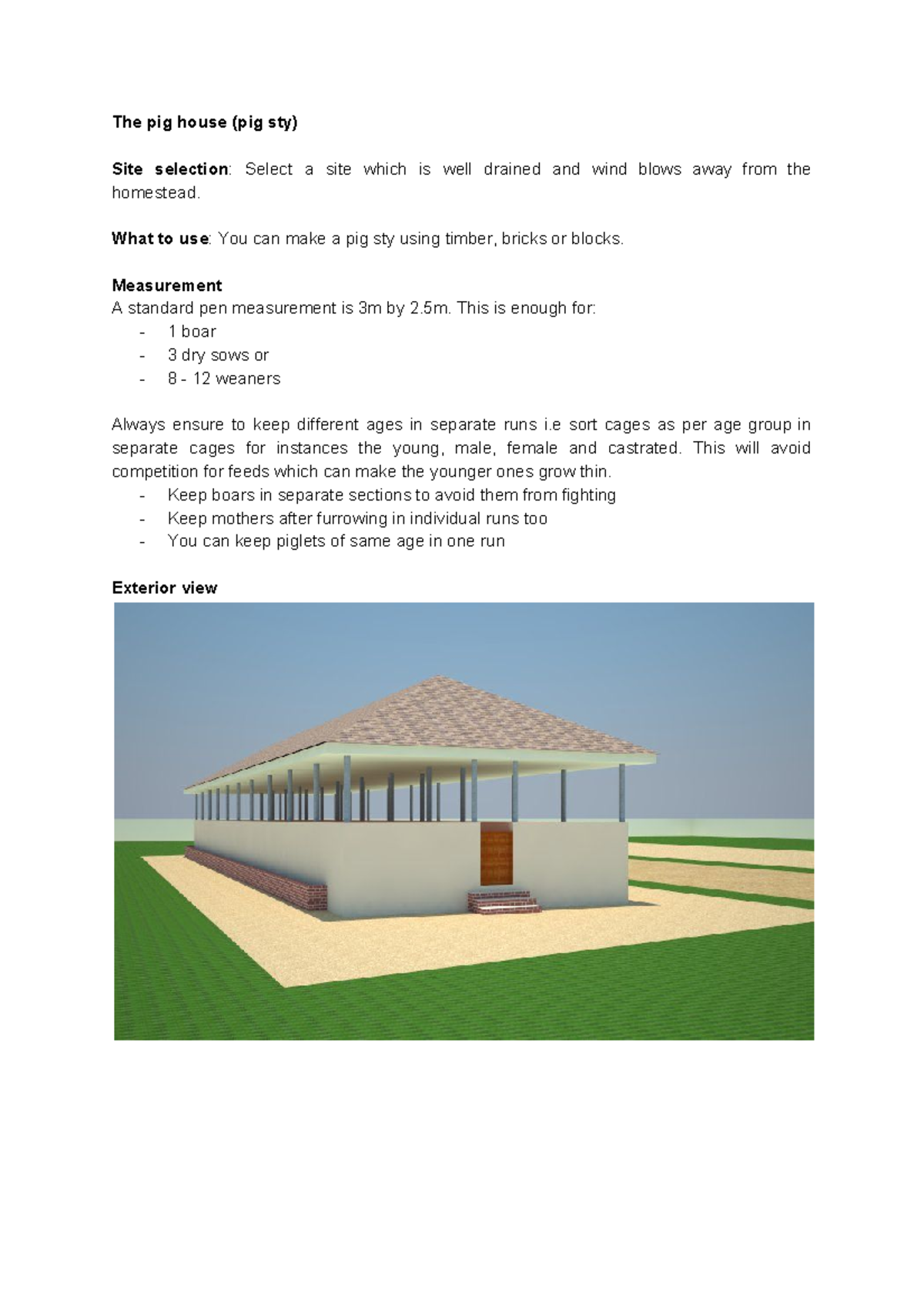 Pighouse 1: Comprehensive Pig Sty Floor Plan and Guidelines - Studocu
