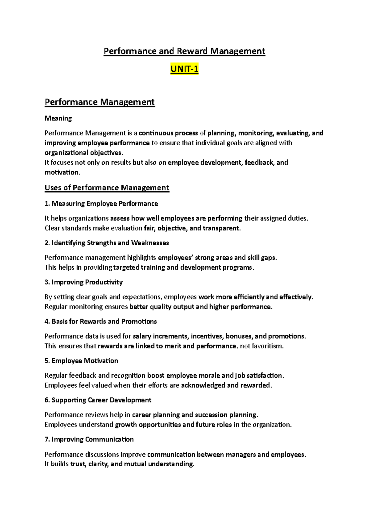 Performance and Reward Management: Key Concepts and Processes - Studocu