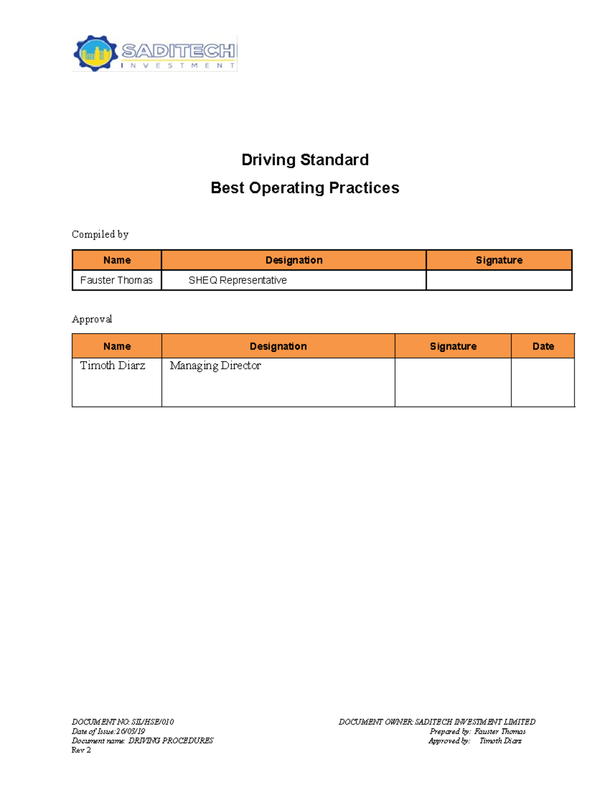 Driving Procedures: Best Operating Practices for SIL Employees - Studocu
