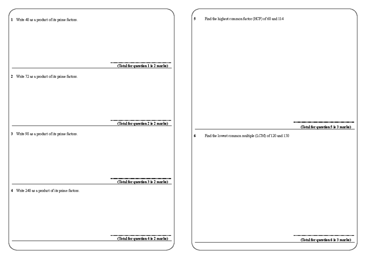 HCF and LCM Practice Questions - Math 4 - Studocu
