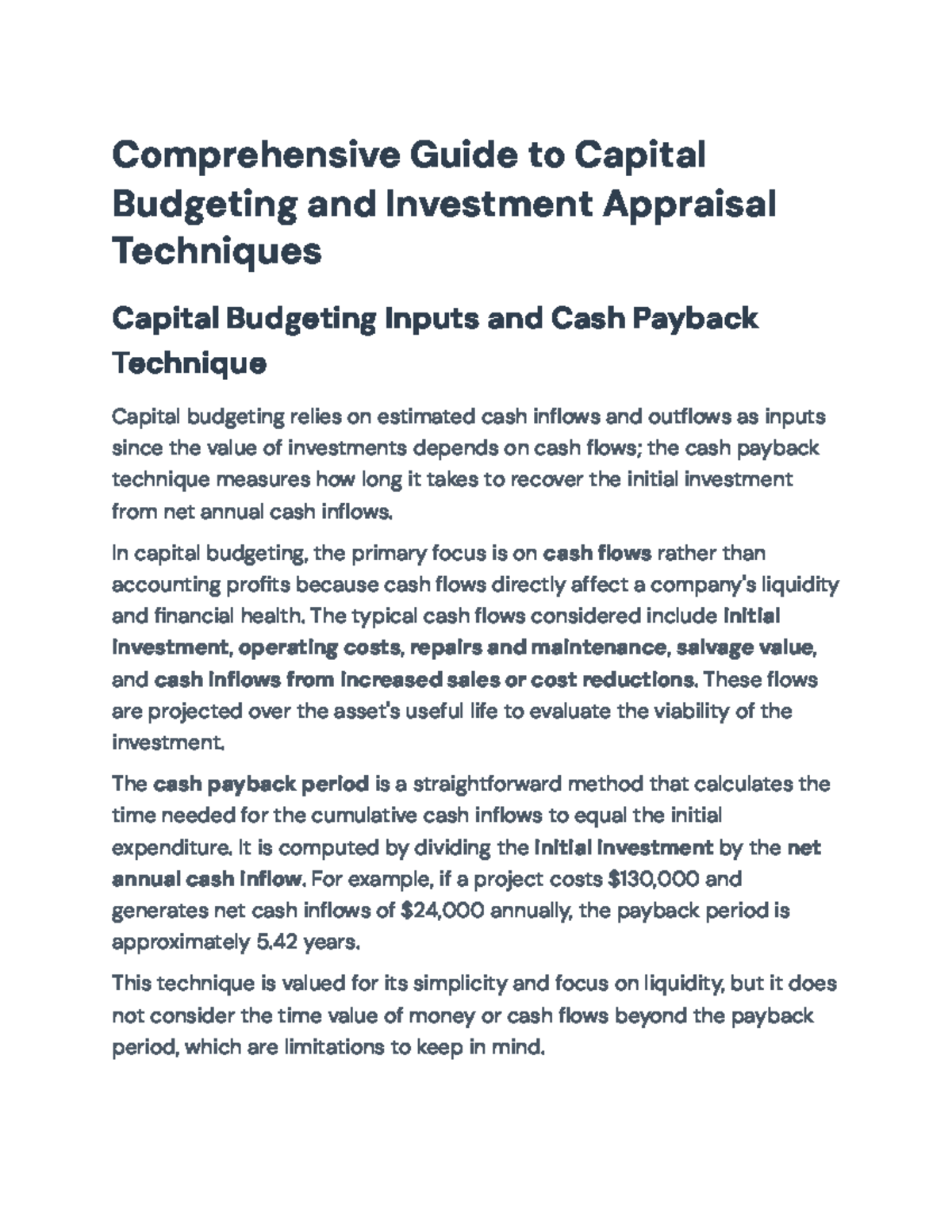 Capital Budgeting Techniques: Comprehensive Guide and Analysis (FIN 301 ...