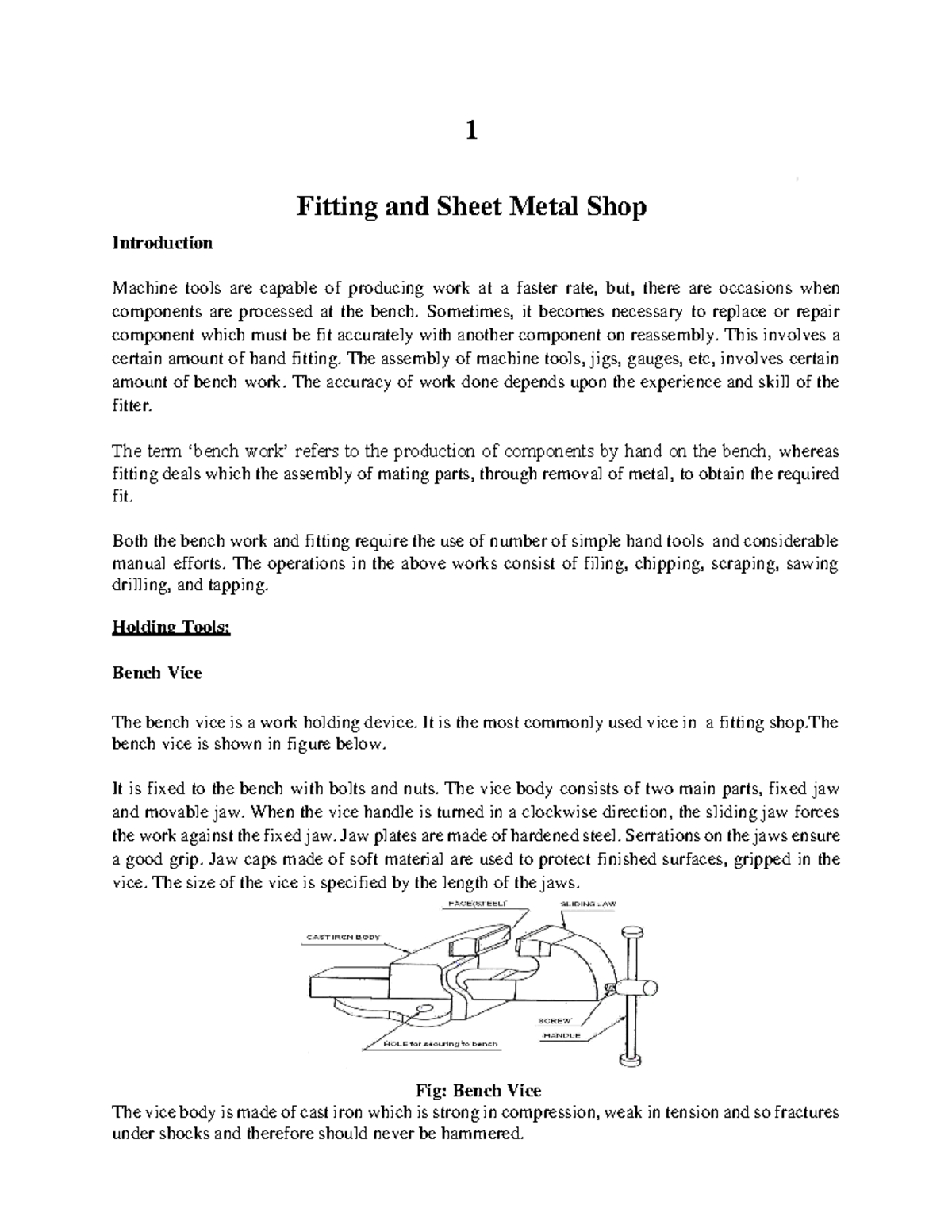 Fitting and Sheet Metal Workshop Techniques and Tools Overview - Studocu