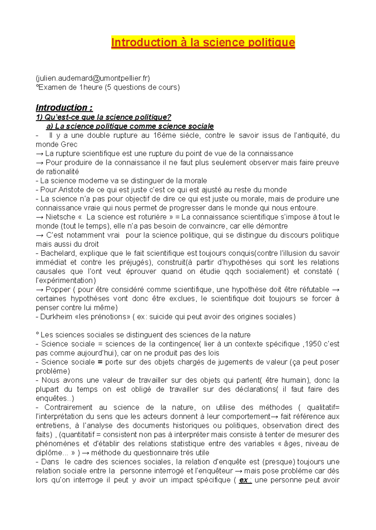 Introduction à la science politique - Cours et notes d'examen ...