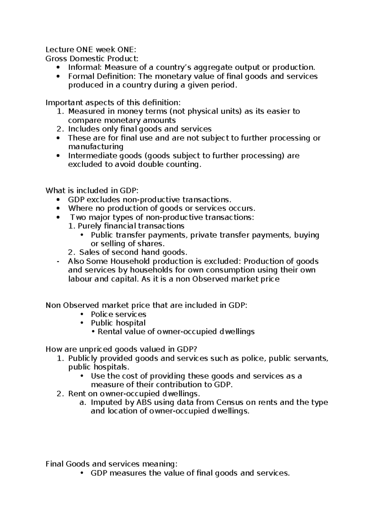 ECON1102 Lecture Notes: GDP, Employment, and Economic Measures - Studocu